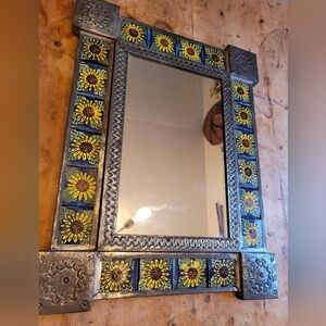 Sunflower Tile Talavera Tin Mirror Made In Mexico